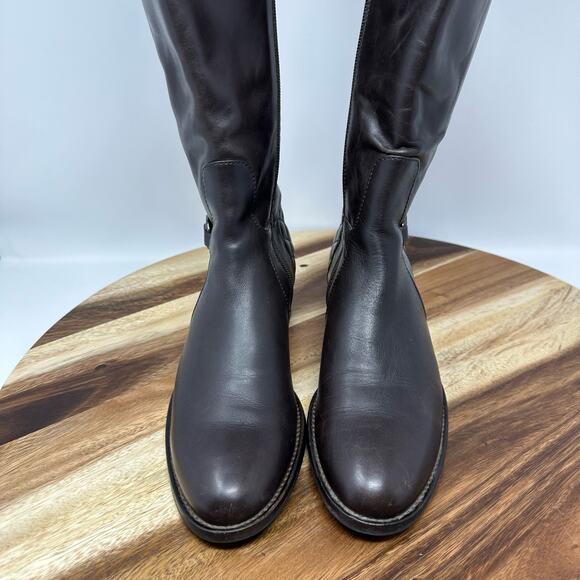 Aquatalia Oralie Equestrian Boot 7.5 Brown Leather Stretch Knee Side Zip Quilted - Picture 7 of 10